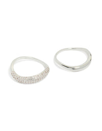 Showcasing silver plated cubic zirconia stacking rings in a 2-pack front view - link has visual effect only