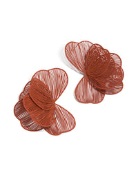Showcasing coated wire orange petal stud earrings with floral design in sienna front view - link has visual effect only