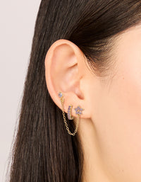 Gold Lilac Cubic Zirconia Chain Flower & Huggie Earrings Pack - link has visual effect only