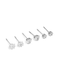 Discover waterproof stainless steel mixed stud earrings in a 3-pack featuring round cut cubic zirconia stones with silver and clear tones front view - link has visual effect only