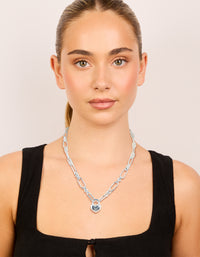 Designed with waterproof stainless steel bubble heart chunky necklace in silver on model view - link has visual effect only