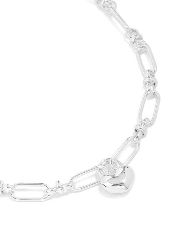 Showcasing a waterproof stainless steel bubble heart chunky necklace in silver close up view