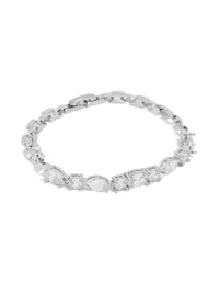 Showcasing a waterproof stainless steel cubic zirconia mixed shape bracelet in silver and clear tones front view - link has visual effect only