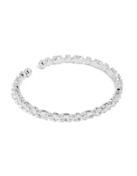Elegant waterproof stainless steel wrist cuff bracelet featuring marquise and round cubic zirconia in silver and clear tones front view - link has visual effect only