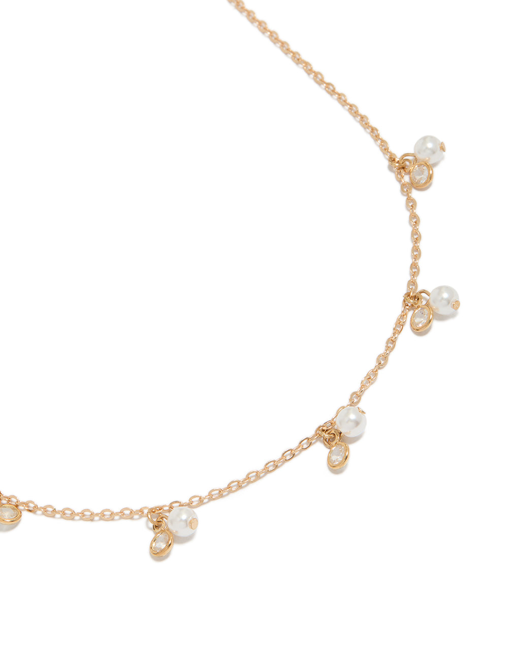Gold Pearl & Diamante Station Necklace