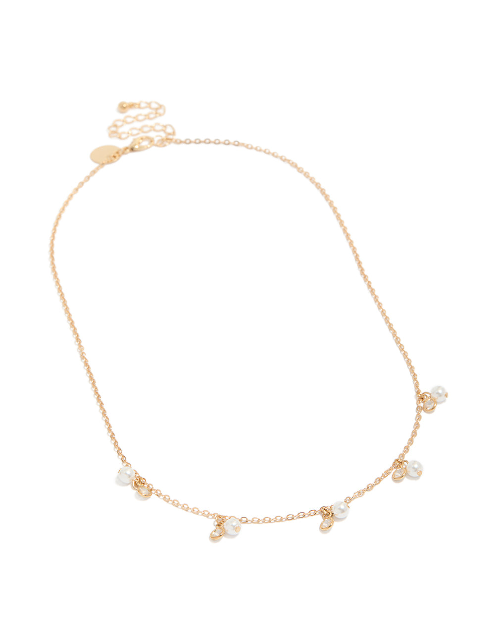 Gold Pearl & Diamante Station Necklace