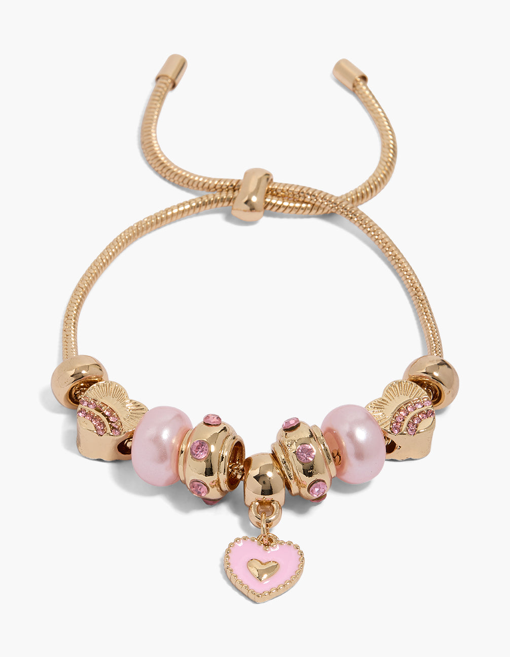 Gold Pink Cubic Zirconia & Enamel Heart Toggle Bracelet