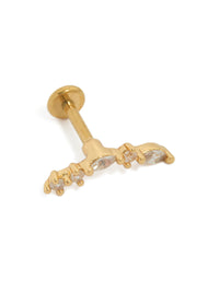 Beautifully crafted crawler stud earring with marquise cut cubic zirconia, crafted from gold plated titanium and featuring flat back closure front view - link has visual effect only