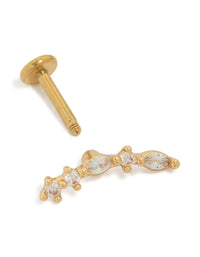 Stunning crawler stud earring in gold plated titanium featuring marquise cut cubic zirconia with flat back closure post detail view - link has visual effect only