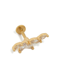 Crafted from gold plated titanium with cubic zirconia fan crawler stud and flat back closure front view - link has visual effect only