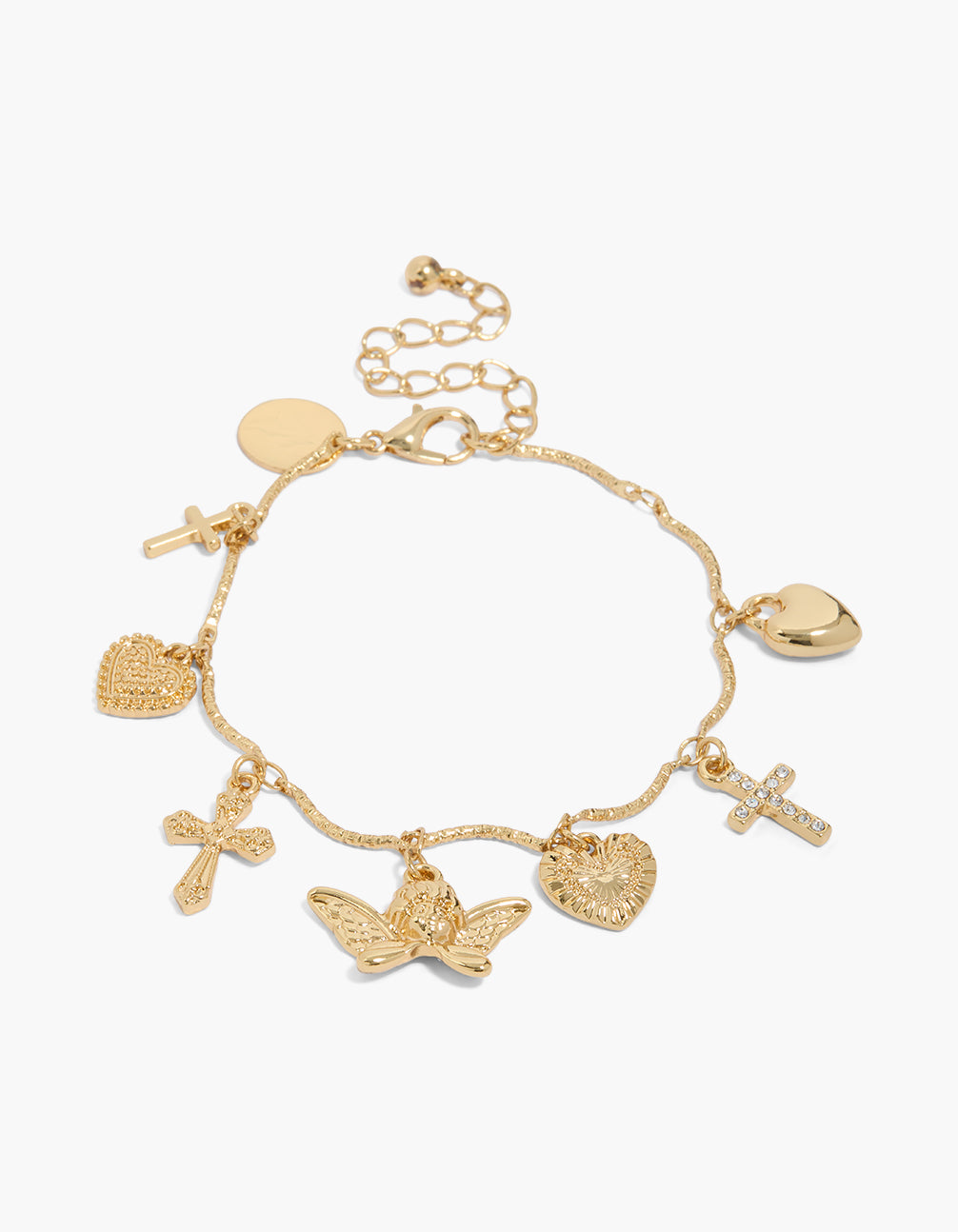 Gold Plated Dainty Angel & Heart Charm Bracelet