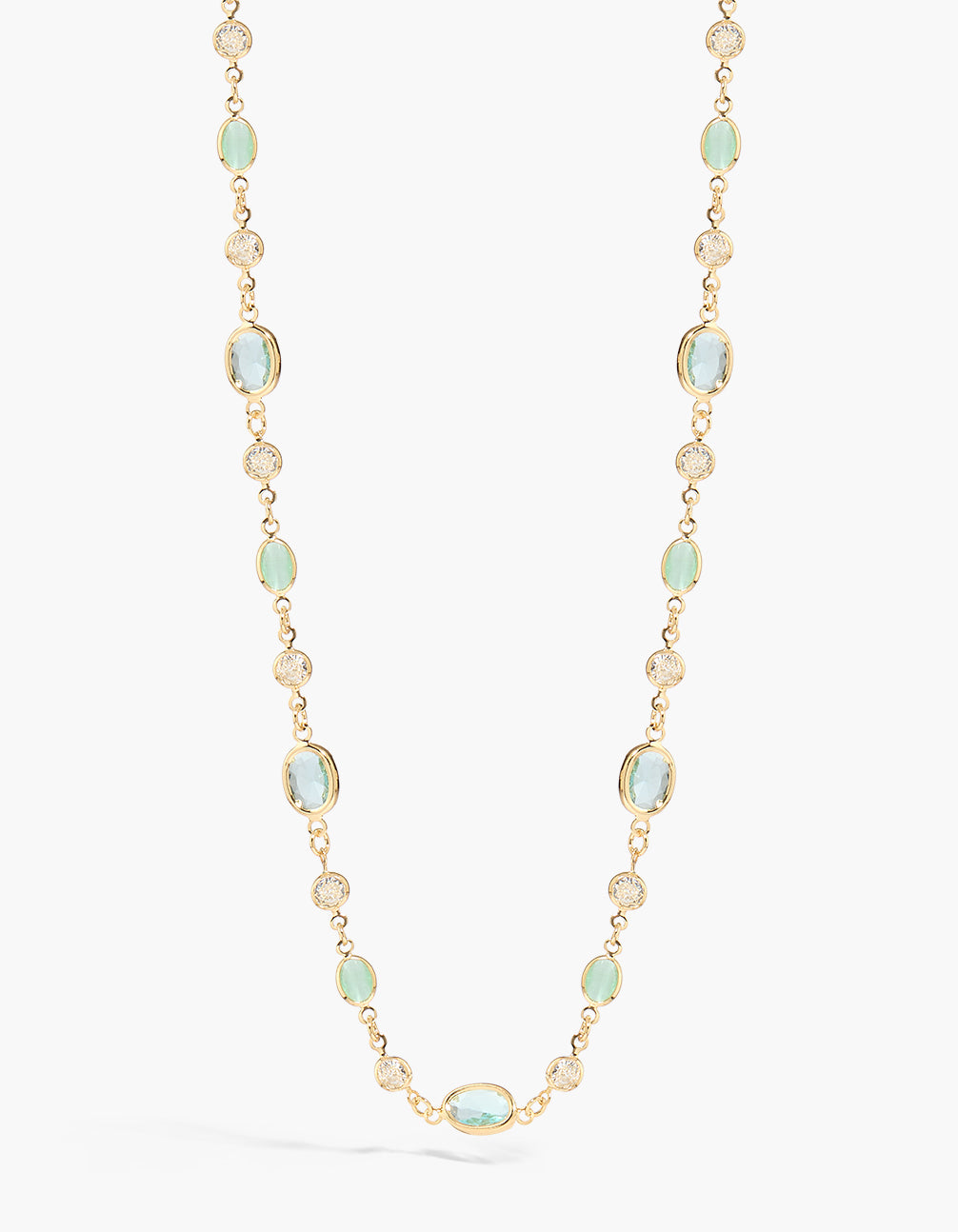 Gold Plated Green Cubic Zirconia Ovals Necklace