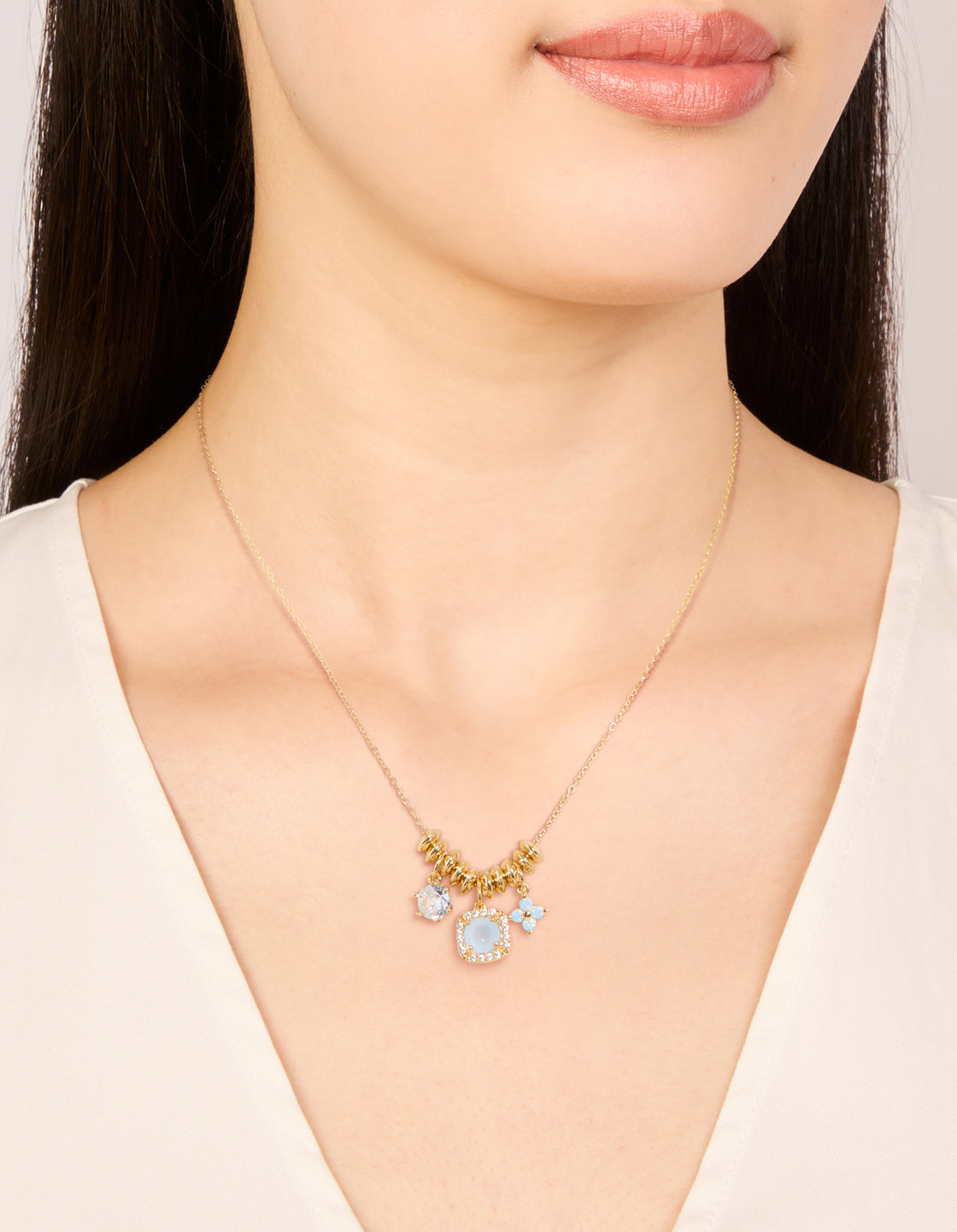 Gold Plated Multicoloured Cubic Zirconia Mix Charm Rondelle Necklace