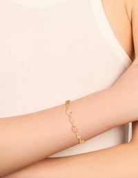 Stylish gold plated bracelet mixed pink cubic zirconia in oval stone cut on wrist view - link has visual effect only