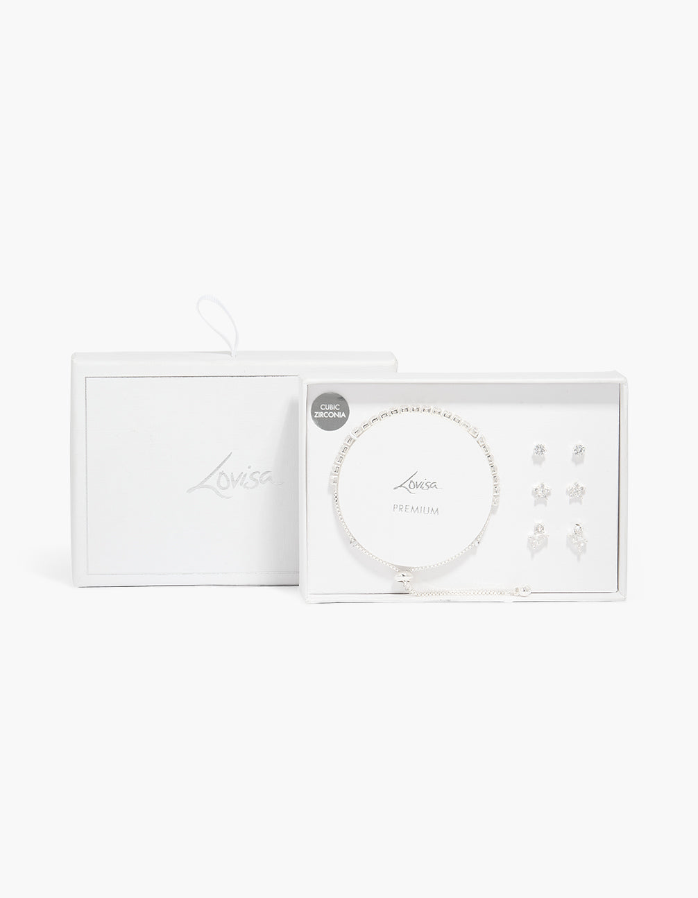 Silver Plated Dainty Cubic Zirconia Toggle Bracelets & Earrings Pack