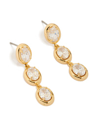 Presenting gold plated cubic zirconia trio oval drop earrings front view - link has visual effect only