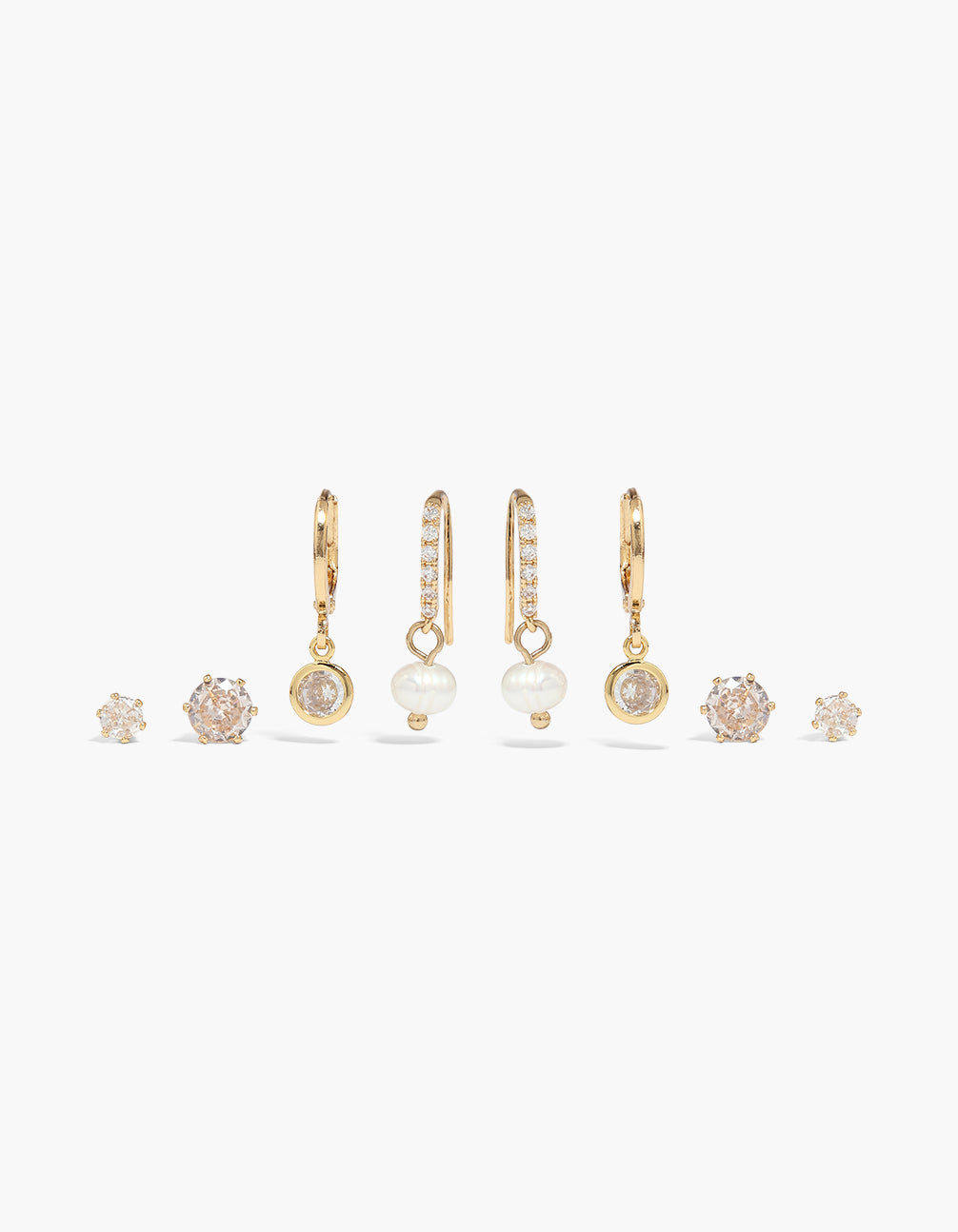 Gold Plated Cubic Zirconia & Pearls Earrings Set