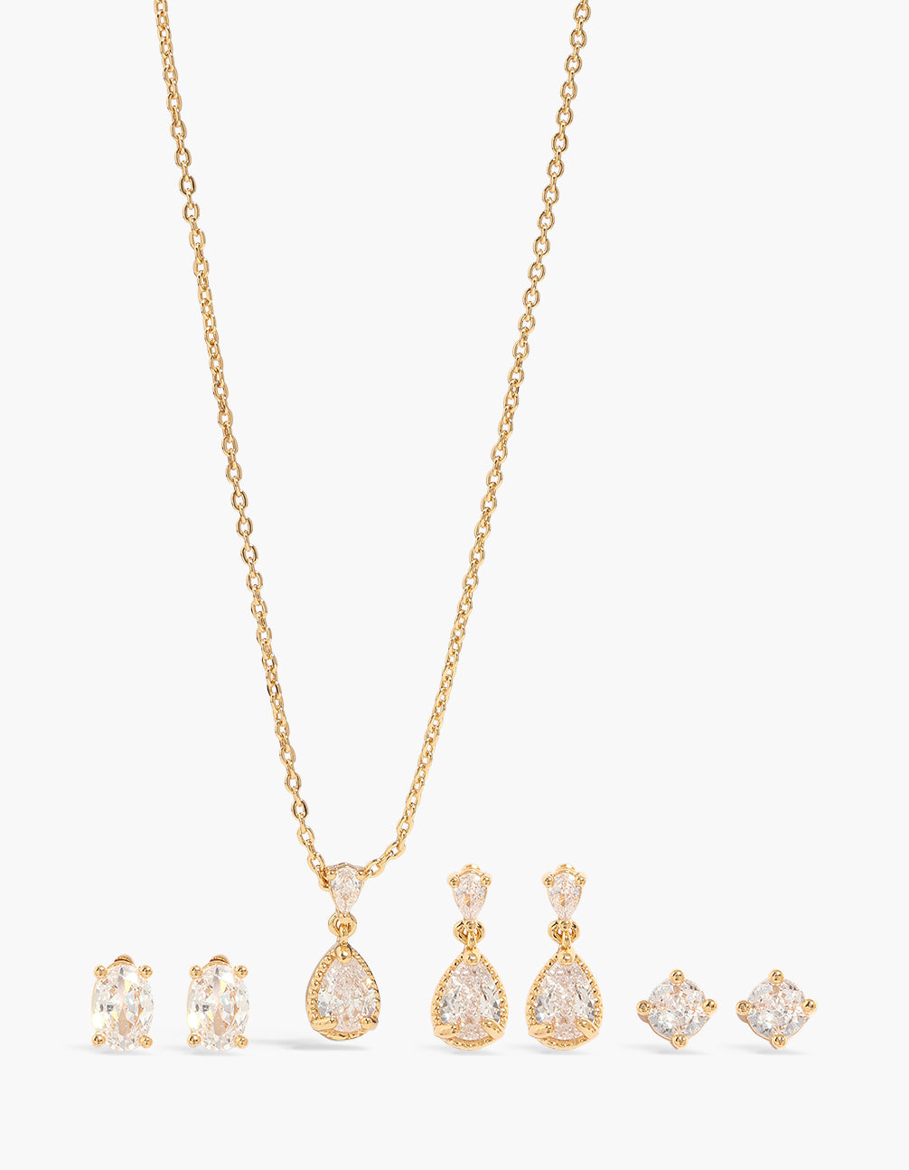 Gold Plated Cubic Zirconia Teardrop Necklace & Earrings Set