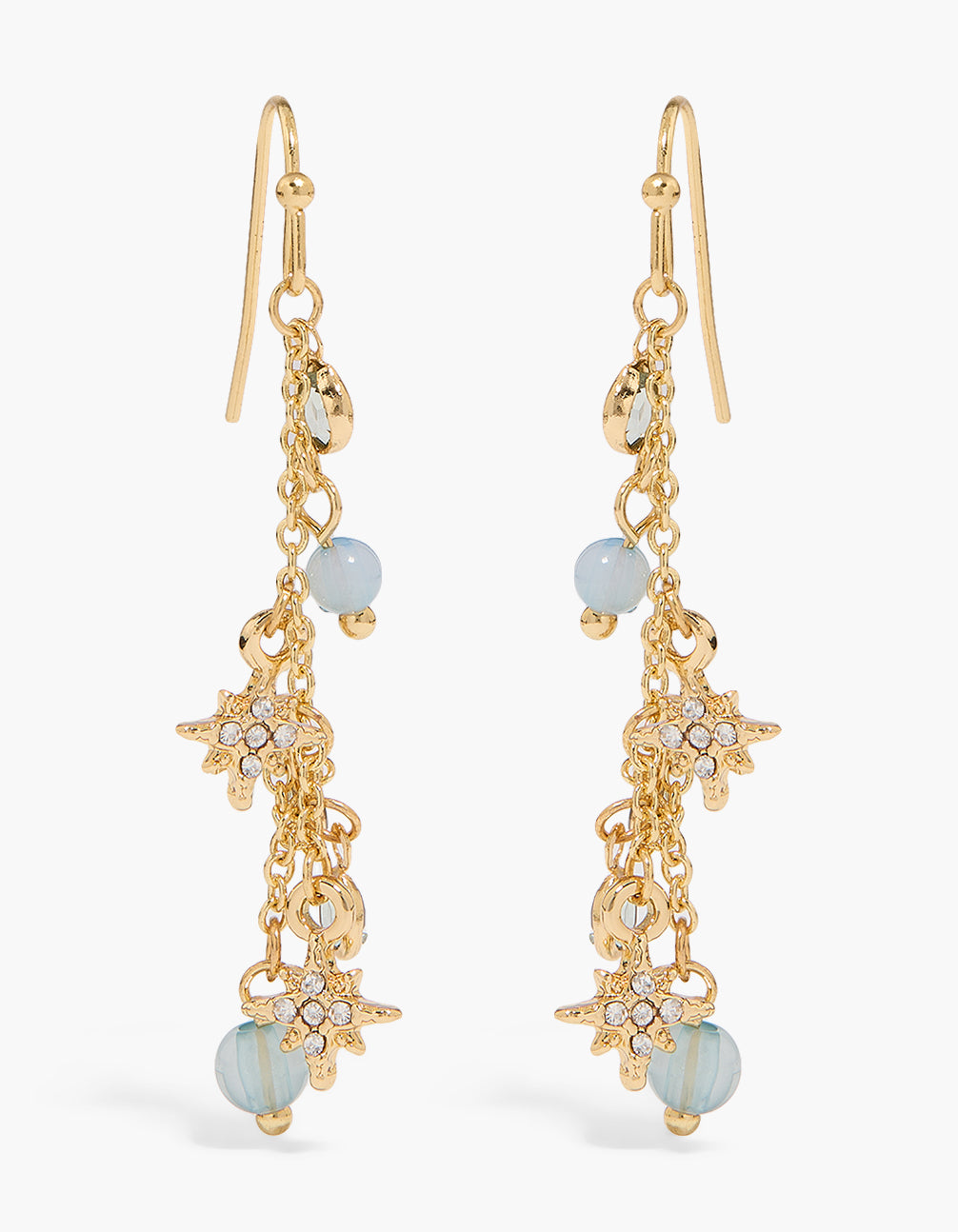 Gold Plated Diamante Celestial & Blue  Beaded Drop Earrings