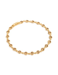 Beautifully crafted gold plated brown cubic zirconia bezel tennis bracelet front view - link has visual effect only