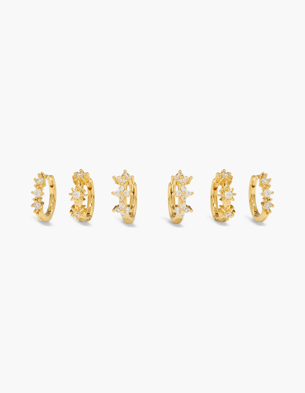 Gold Plated Celestial Mini Huggie Earrings 3-Pack