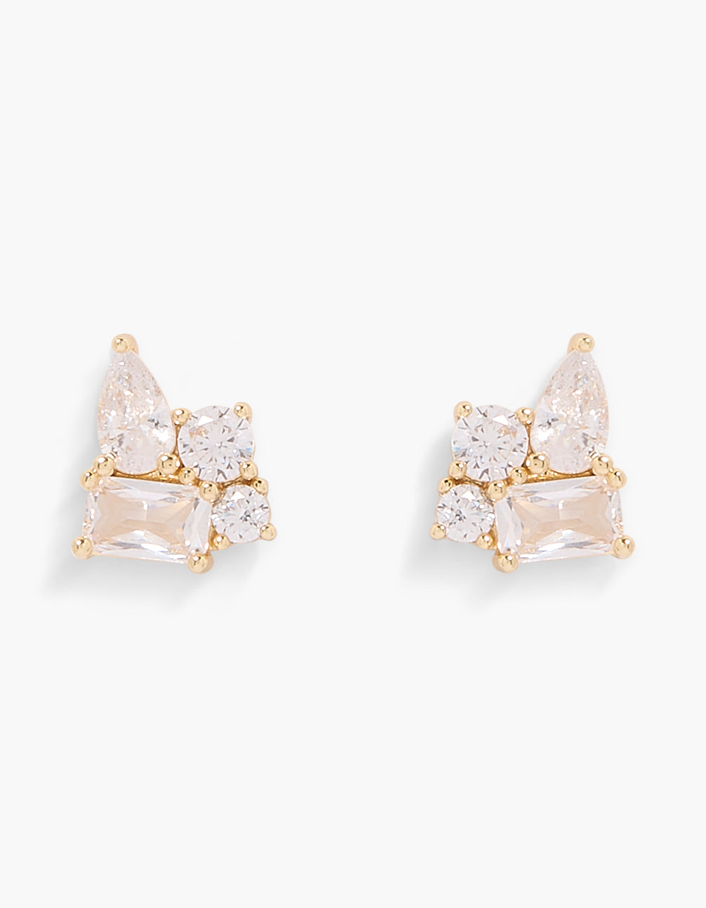 Gold Plated Multi-Shaped Cubic Zirconia Cluster Stud Earrings