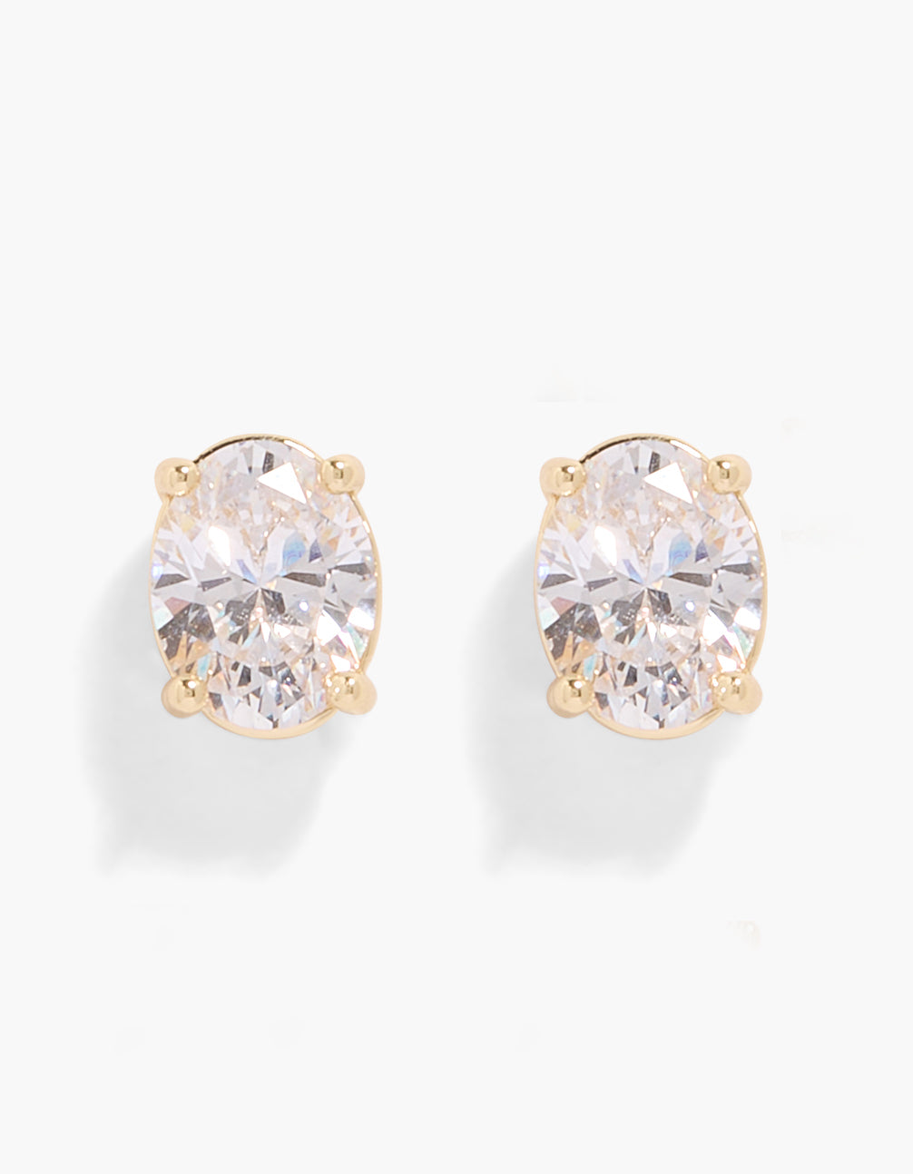 Gold Plated Oval Cut Cubic Zirconia Stud Earrings