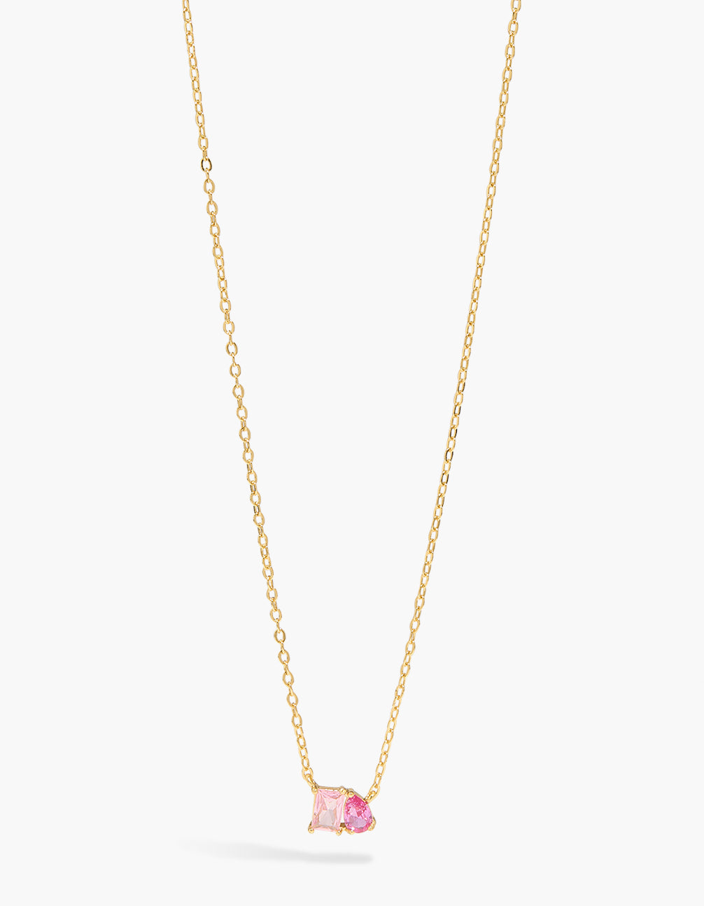 Gold Plated Pink Cubic Zirconia Toi & Moi Pendant Necklace