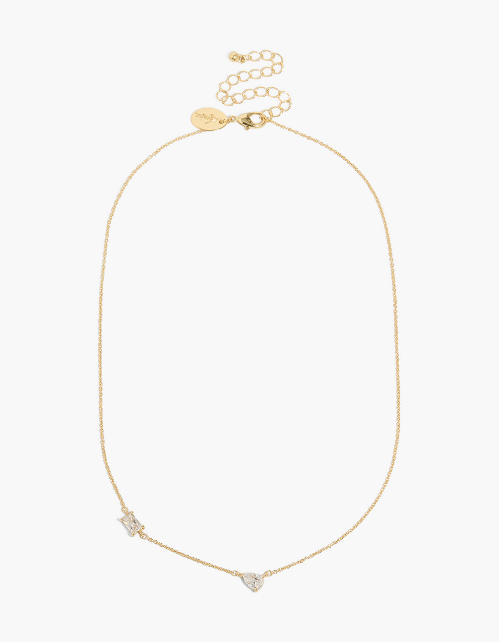 Gold Plated Teardrop & Square  Cubic Zirconia Station Necklace