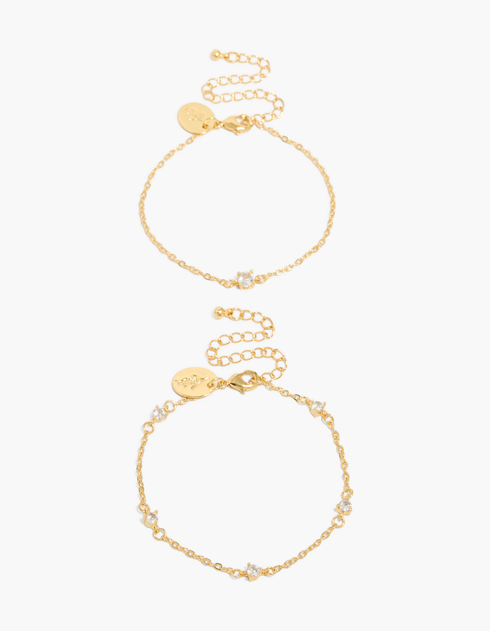 Gold Plated Cubic Zirconia & Chain Bracelet 2-Pack