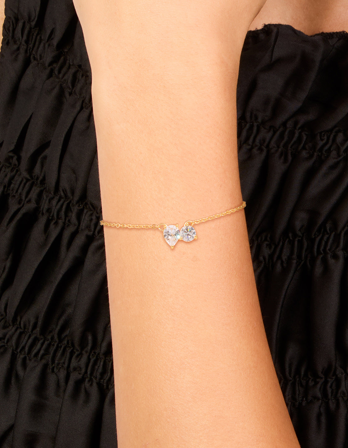 Gold Plated Teardrop & Circle Cubic Zirconia Bracelet