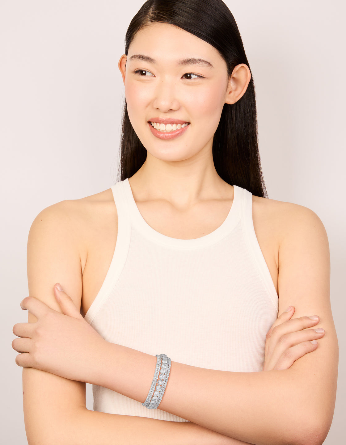 Silver Cubic Zirconia Cup Chain Wrist Cuff