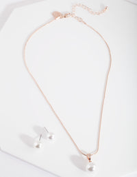 Rose Gold Pearl Necklace Earrings Set - link has visual effect only