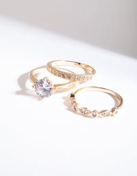 Gold Round Cubic Zirconia Ring Stack - link has visual effect only