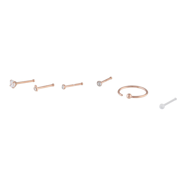 Rose Gold Surgical Steel Mixed Nose Piercing 6-Pack