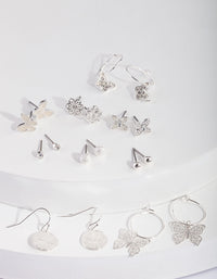 Silver Butterfly Hoop Drop Earring 9-Pack - link has visual effect only