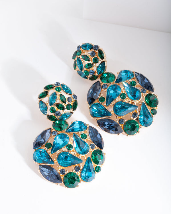 Green Gem Cluster Earrings
