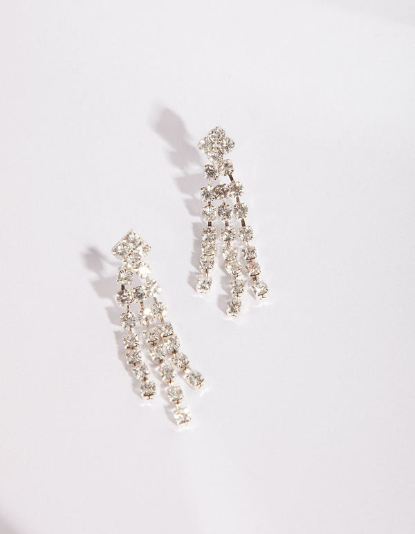 Silver Triple Strand Diamante Earrings