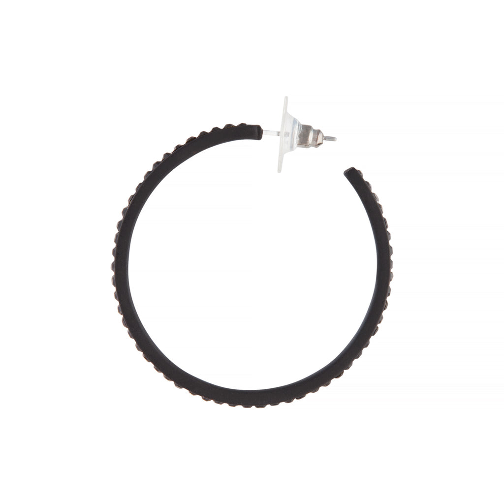 Black Jewel Flat Edge Hoop Earrings