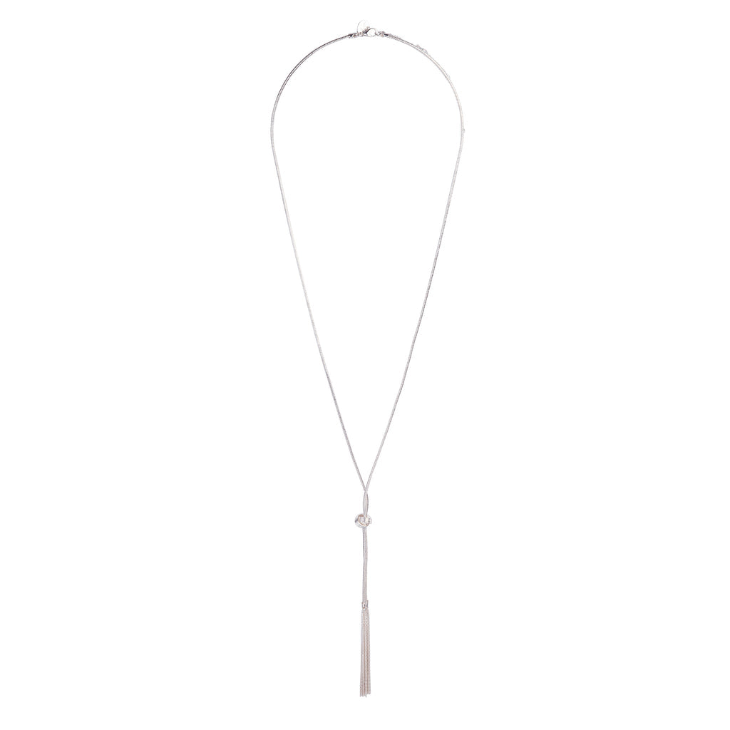 Silver Chain Tassel & Knotted Lariat Necklace