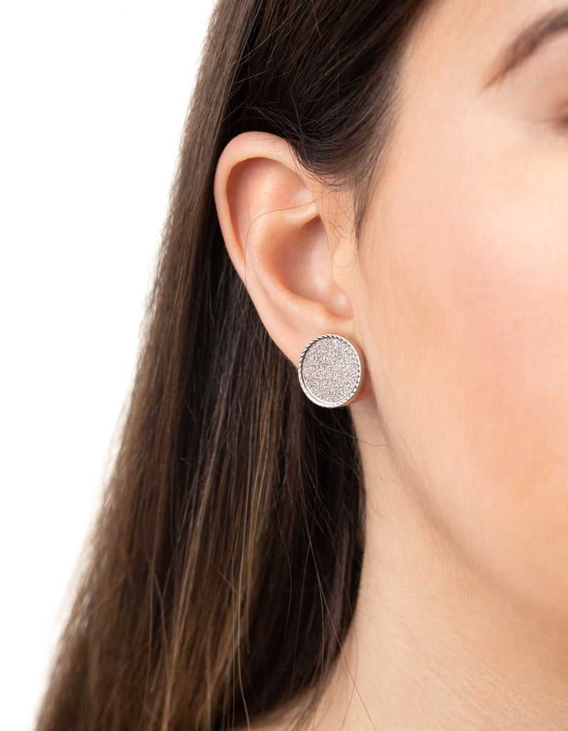 Silver Glitter Inlay Disc Earrings