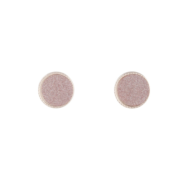 Rose Gold Pink Glitter Inlay Disc Earrings