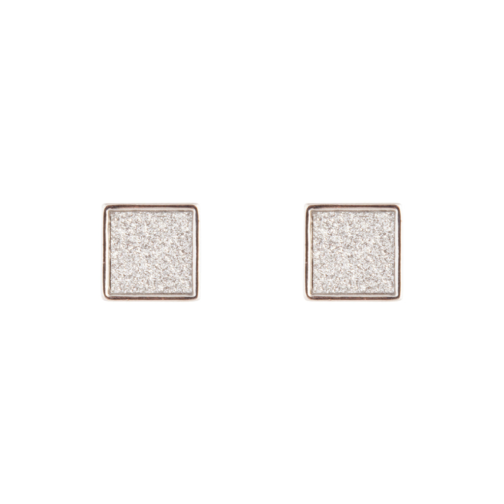 Rhodium Glitter Inlay Square Earrings