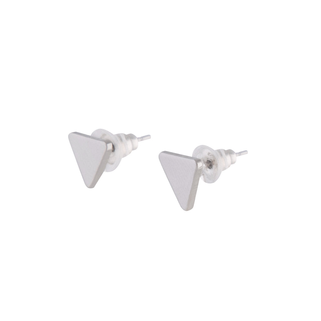 Rhodium Plain Flat Triangle Stud Earrings