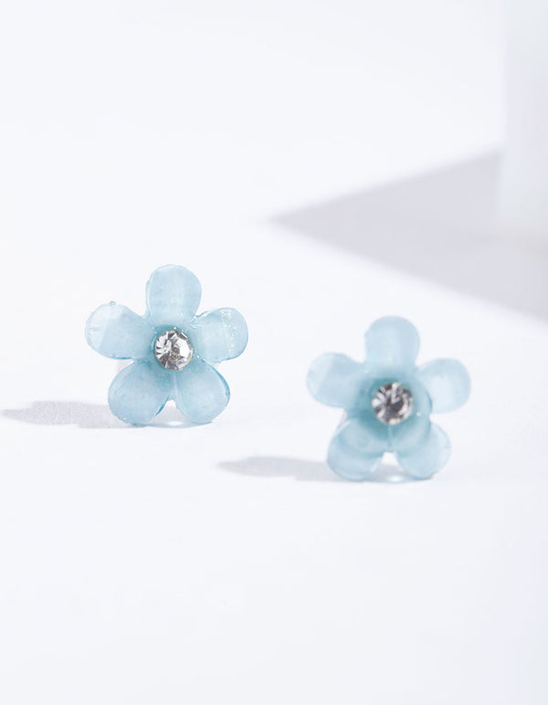 Blue Pretty Flower Stud Earrings