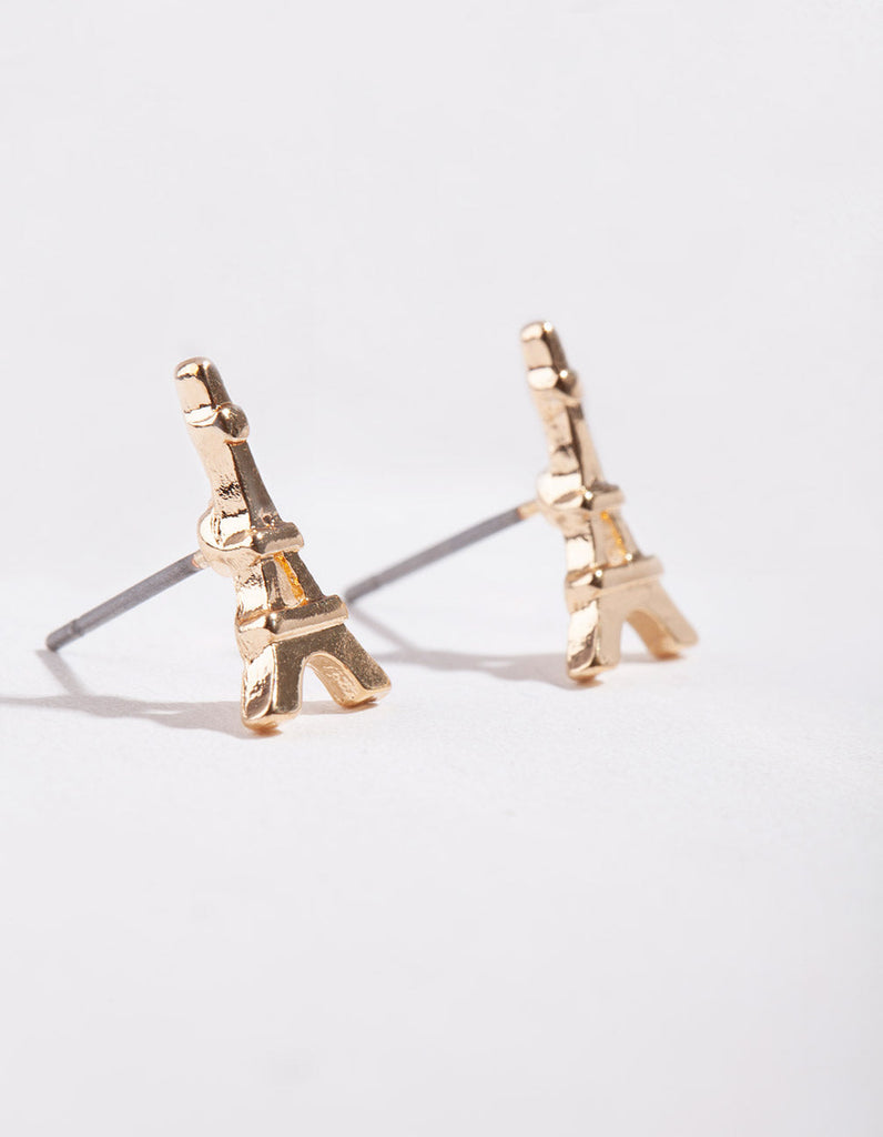 Gold Mini Eiffel Tower Stud Earrings