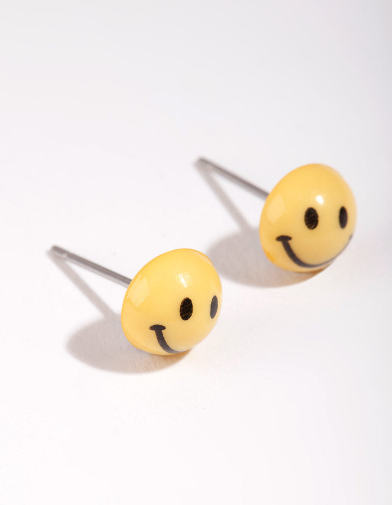 Yellow Mini Smiley Stud Earrings