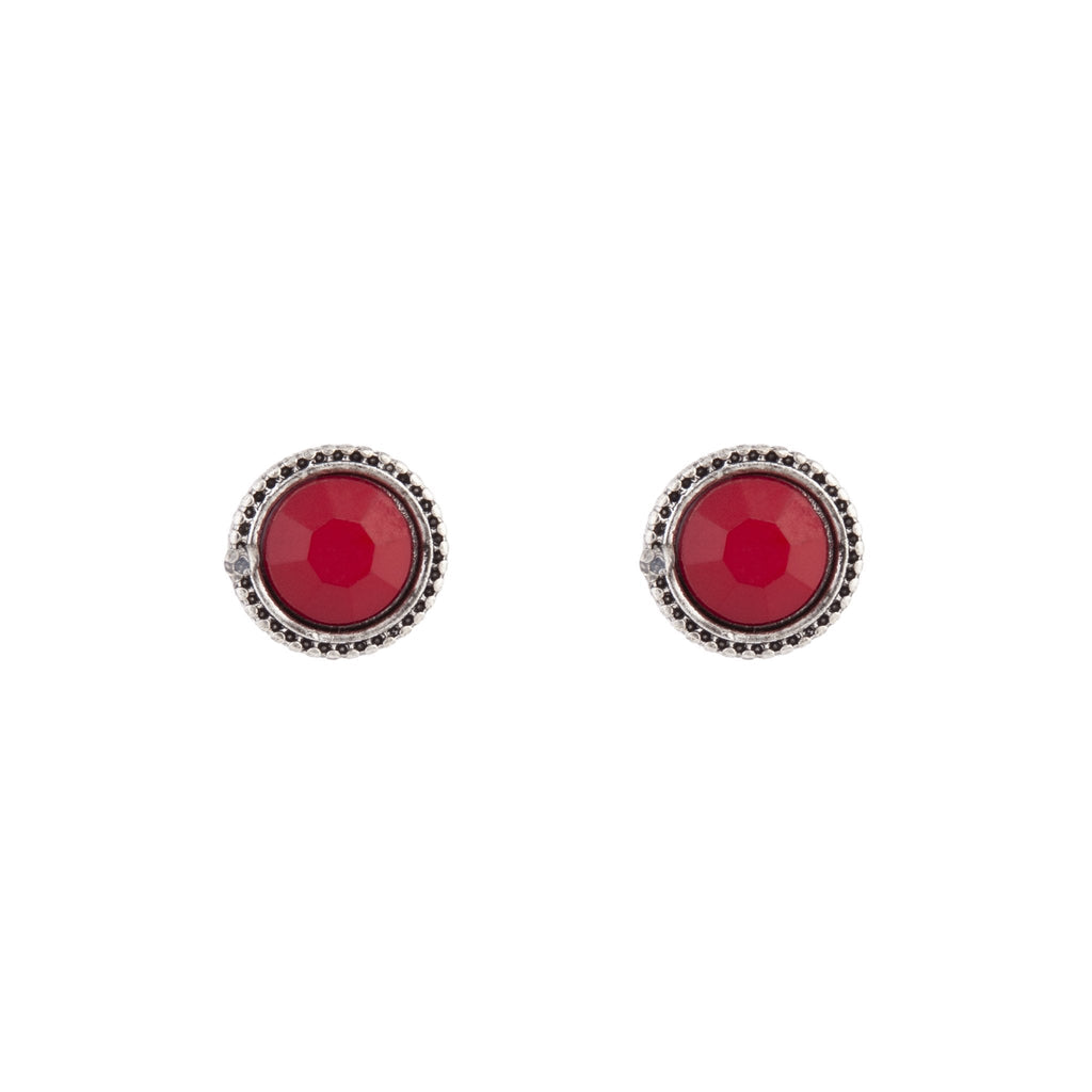 Red Round Facet Stud Earrings