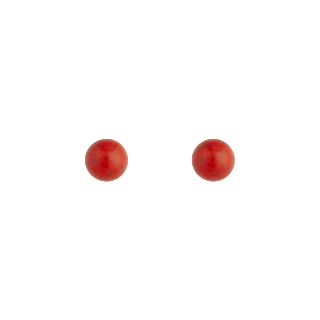 Cracked Red Ball Stud Earrings