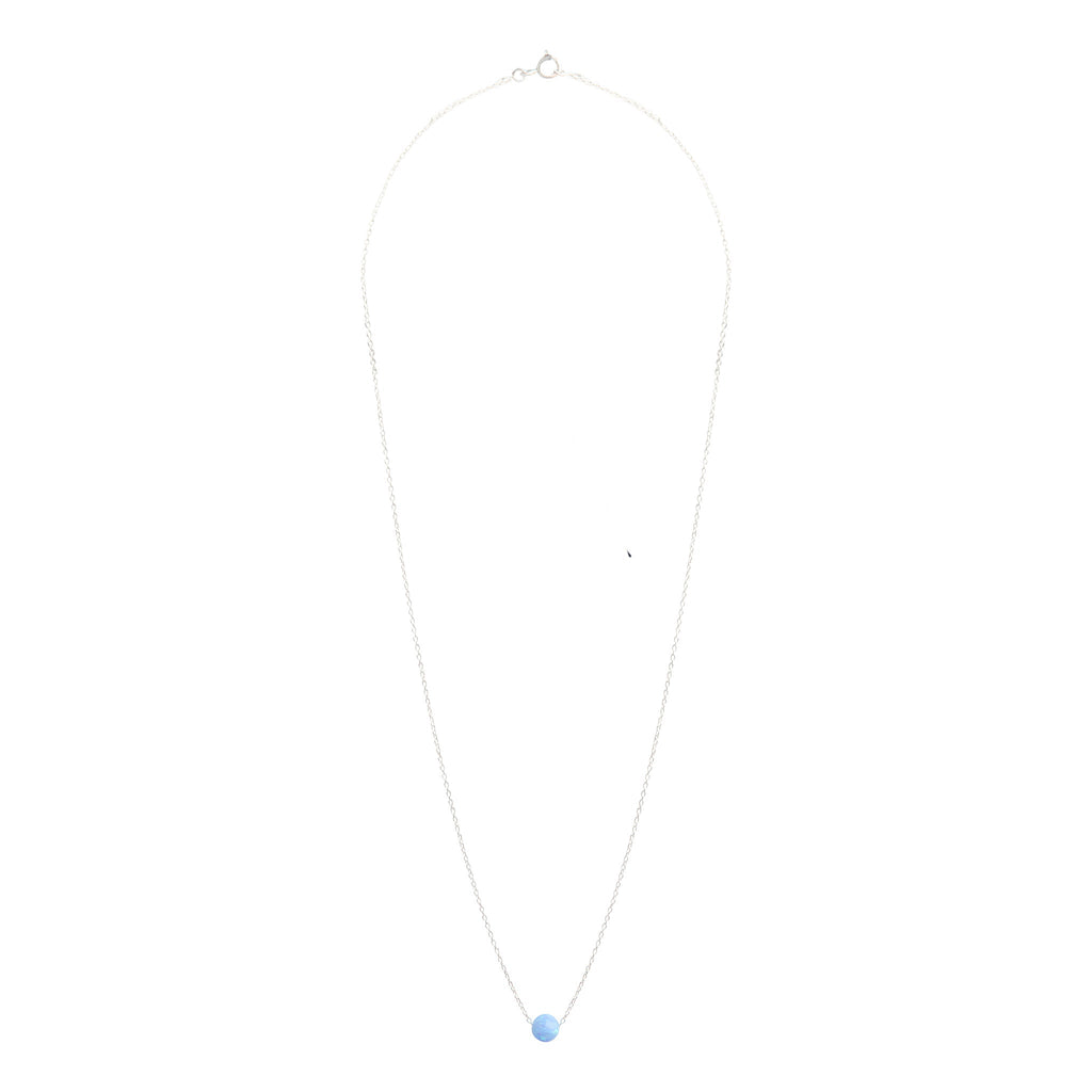 Sterling Silver Opalised Blue Bead Necklace